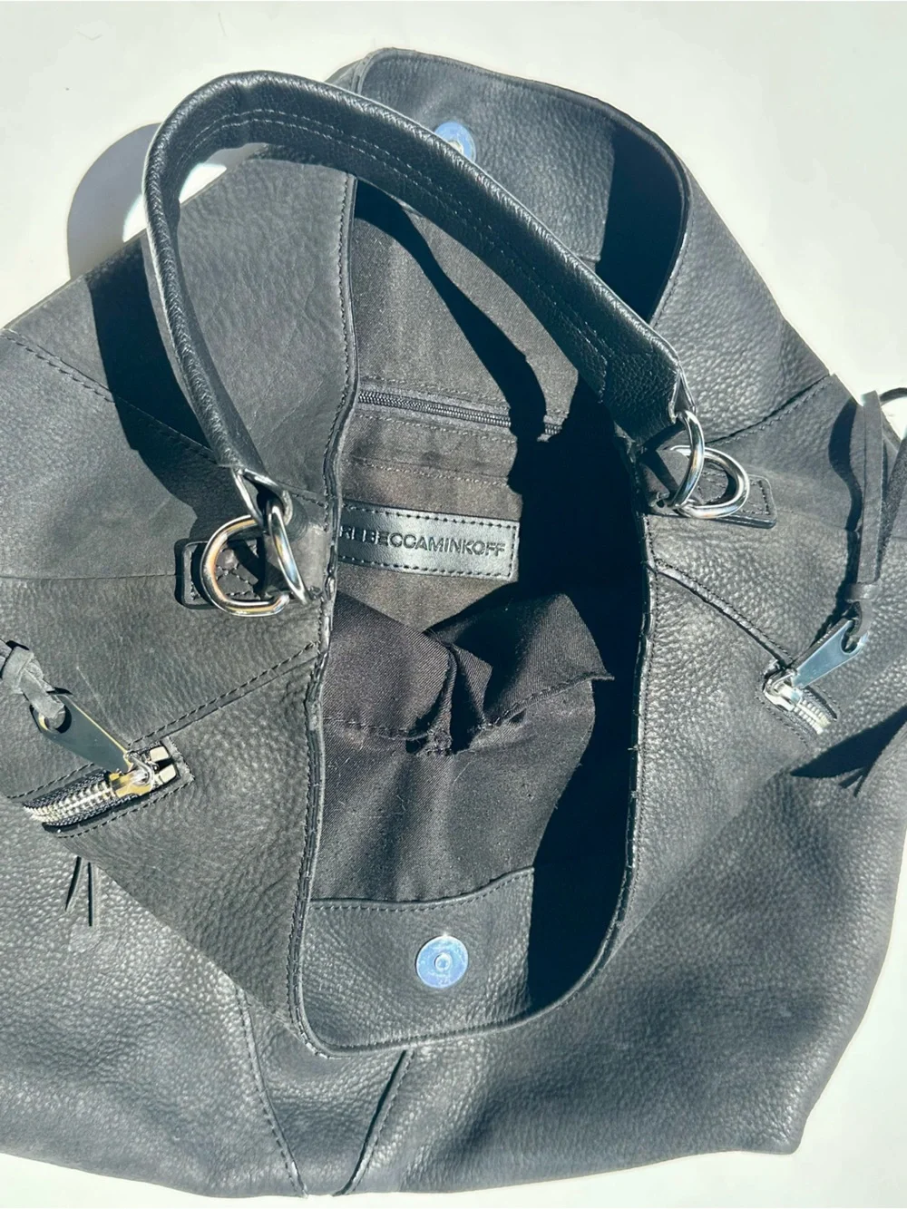 Rebecca Minkoff Moto Hobo Black Leather Bag with Zipper Accents